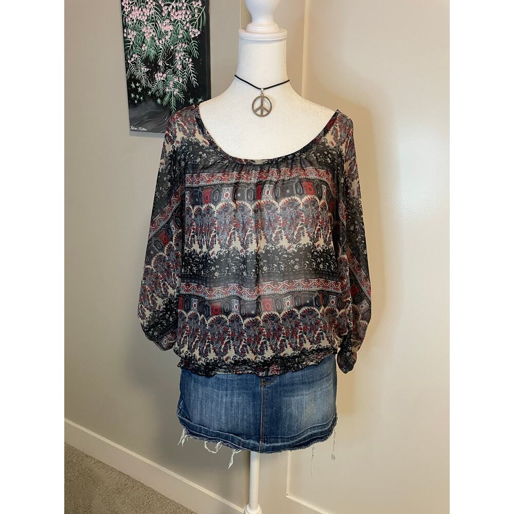 papaya patterned boho sheer top